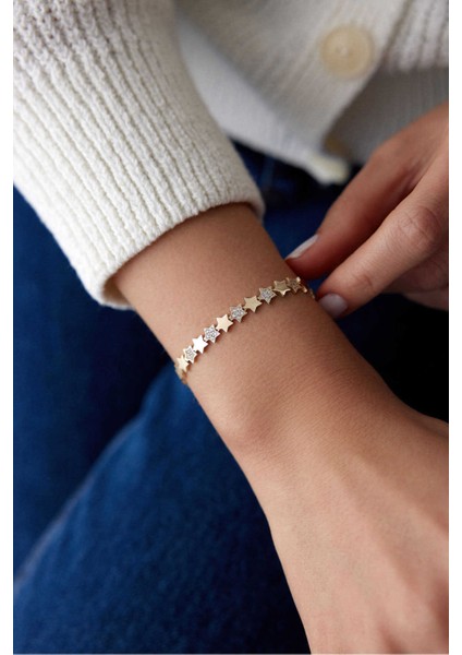 14 Ayar Altın Taşlı Yıldız Bileklik