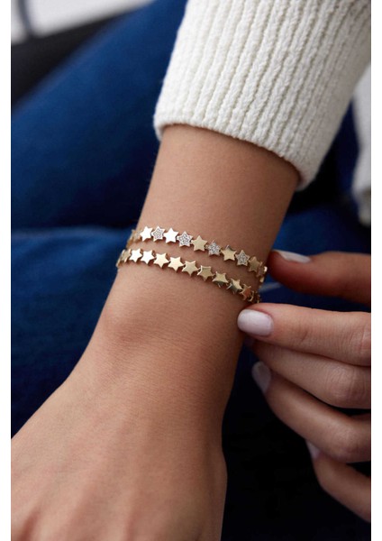 14 Ayar Altın Taşlı Yıldız Bileklik modelleri