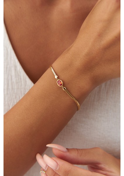 14 Ayar Altın Balık Sırtı Kırmızı Gözlü Bileklik