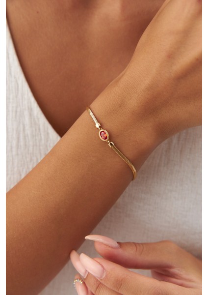 14 Ayar Altın Balık Sırtı Kırmızı Gözlü Bileklik modelleri