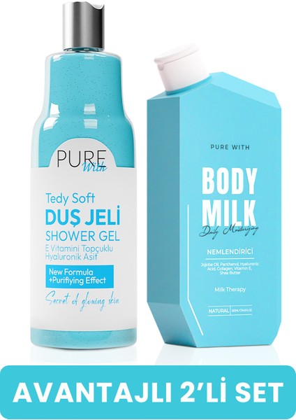 Ikili Set: Vücut Sütü 250 ml + E Vit. Okyanus Özlü Hyaluronik Asitli Duş Jeli 400 ml