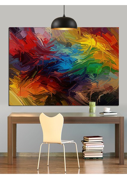 Canlı Renklerde Soyut Fırça Darbesi Dekoratif Kanvas - Mdf Ahşap Tablo