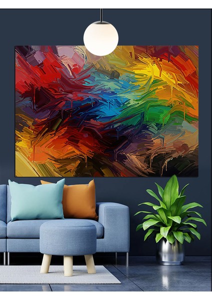 Canlı Renklerde Soyut Fırça Darbesi Dekoratif Kanvas - Mdf Ahşap Tablo fiyatları