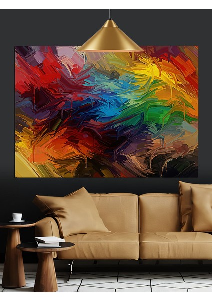 Canlı Renklerde Soyut Fırça Darbesi Dekoratif Kanvas - Mdf Ahşap Tablo modelleri