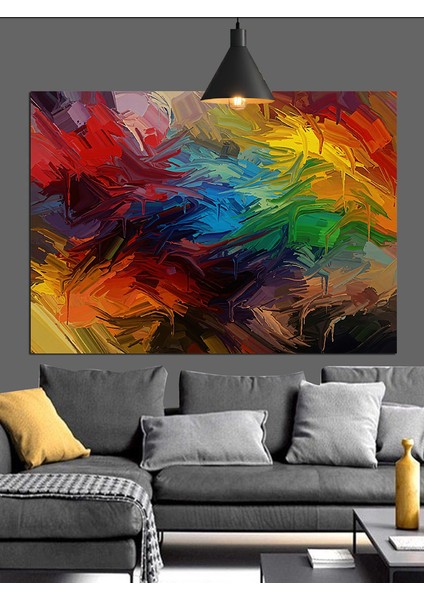 Canlı Renklerde Soyut Fırça Darbesi Dekoratif Kanvas - Mdf Ahşap Tablo fırsatları