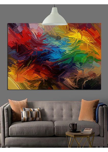 Canlı Renklerde Soyut Fırça Darbesi Dekoratif Kanvas - Mdf Ahşap Tablo indirimleri