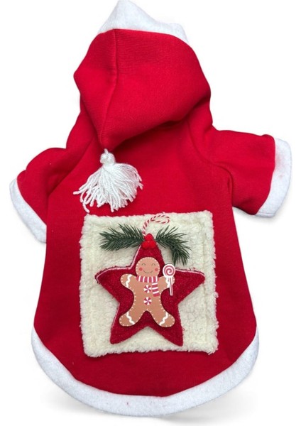 Yıldız Desenli Yılbaşı Köpek Kıyafeti Premium Kırmızı Polar | Kapüşonlu Noel Köpek Kostümü | Küçük Irklar Için indirimleri