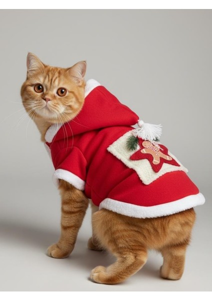 Yıldız Desenli Premium Yılbaşı Kedi Kıyafeti Yıldız Desenli Kırmızı Polar | Kapüşonlu Noel Kedi Kostümü | Kurabiye Temalı fiyatları