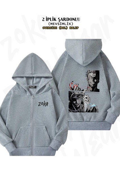 Unisex Jujutsu Kaisen Satoru Gojo Baskılı Oversize Sırt Baskılı Fermuarlı Kapşonlu Hırka