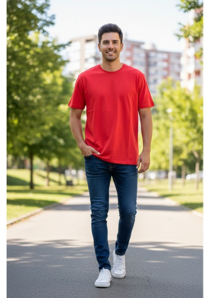 Erkek Sıfır Yaka Baskılı Tshirt