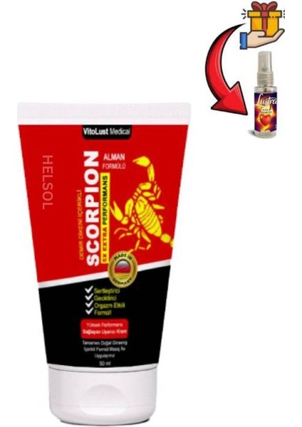 Scorpion Erkeklere Özel Geciktiricili ve Sertleştiren Bakım Kremi 50 ml x 1 Ad.+Lustra Masaj Yağı