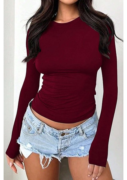 Kadın Bisiklet Yaka Basic Uzun Kollu Likralı Body fiyatları