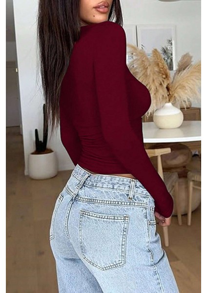 Kadın Bisiklet Yaka Basic Uzun Kollu Likralı Body modelleri