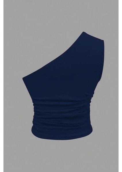 Kadın Lacivert Tek Omuzlu Basic Dar Kesim Slim Fit Bluz fırsatları