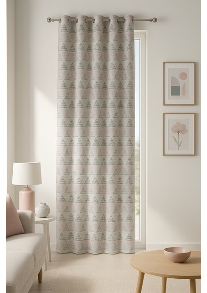 Dessin Halkalı Fon Perde Pudra 140X260