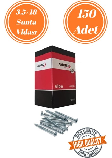 Akdeniz 3,5X18 Sunta Vidası Sivri Uçlu Ahşap Tahta Ağaç Mobilya Ayak Kulp Vidası 150 Adet