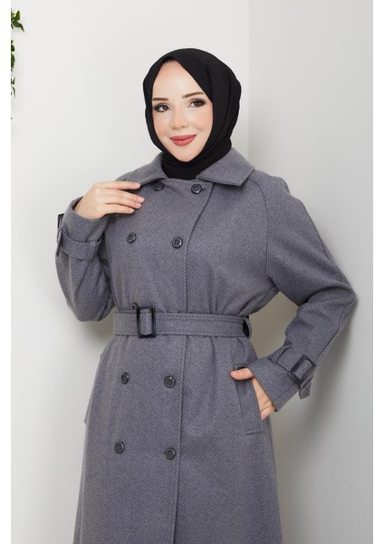 Kışlık Kaşe Kadın Kaban Çift Düğme Genç Spor Model Araboy Gri 57026 fiyatları