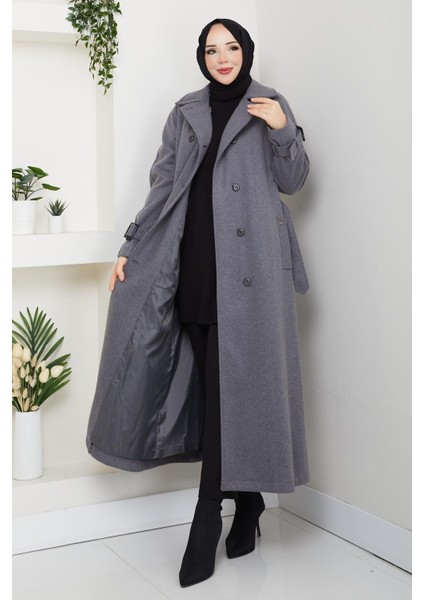 Kışlık Kaşe Kadın Kaban Çift Düğme Genç Spor Model Araboy Gri 57026 fırsatları