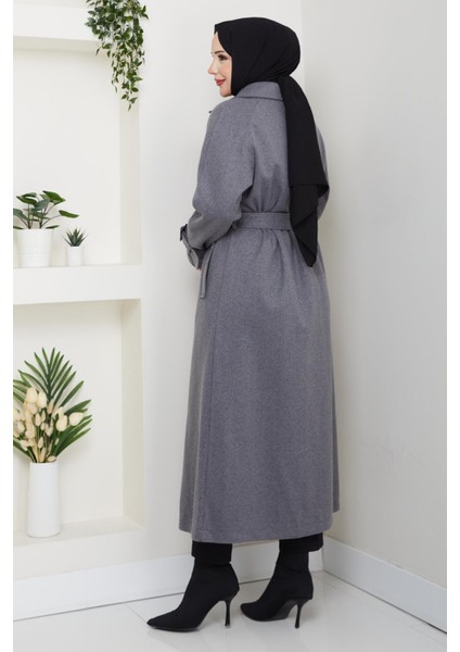 Kışlık Kaşe Kadın Kaban Çift Düğme Genç Spor Model Araboy Gri 57026 indirimleri