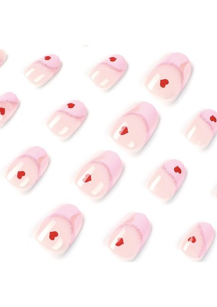 Kalpli Simli Pembe French Badem Takma Tırnak Seti (24 Adet) modelleri