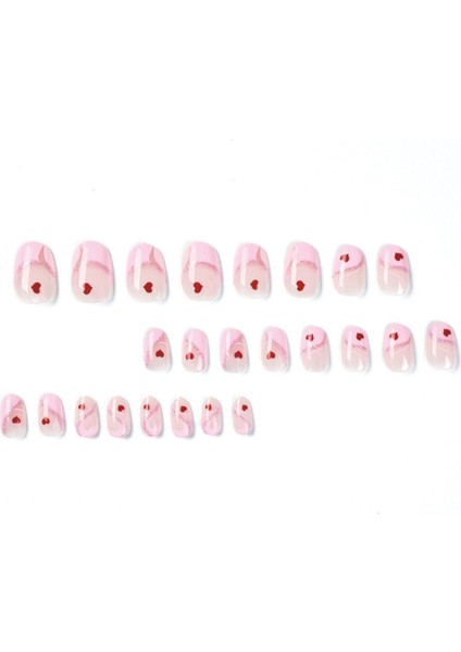 Kalpli Simli Pembe French Badem Takma Tırnak Seti (24 Adet) fırsatları