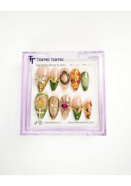 10'lu Renkli Uzun Badem UBD1566 Tekrar Kullanılabilir El Yapımı Protez Takma Tırnak Renkli-Xs fiyatları