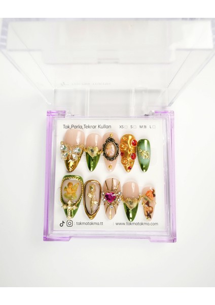 10'lu Renkli Uzun Badem UBD1566 Tekrar Kullanılabilir El Yapımı Protez Takma Tırnak Renkli-Xs modelleri