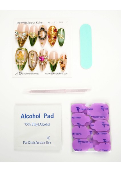 10'lu Renkli Uzun Badem UBD1566 Tekrar Kullanılabilir El Yapımı Protez Takma Tırnak Renkli-Xs fırsatları