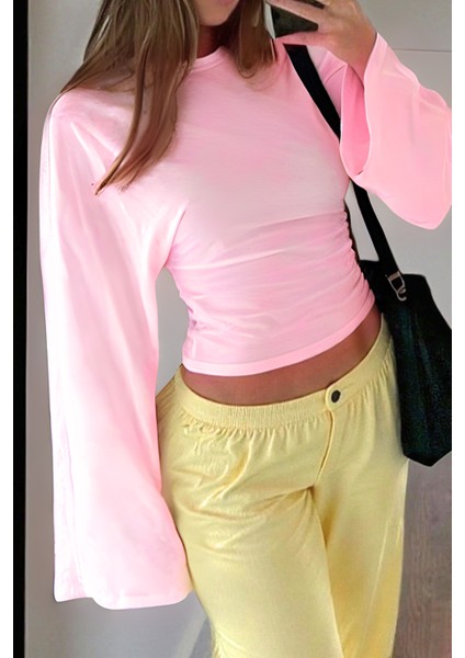 Kadın Uzun Kollu Belden Oturtmalı Bluz