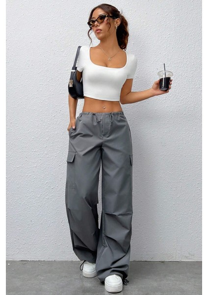 Kadın Kare Yaka Kısa Kollu Yazlık Basic Crop Tişört modelleri