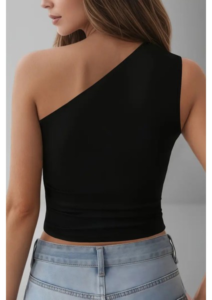 Kadın Siyah Tek Omuzlu Basic Dar Kesim Slim Fit Bluz fırsatları