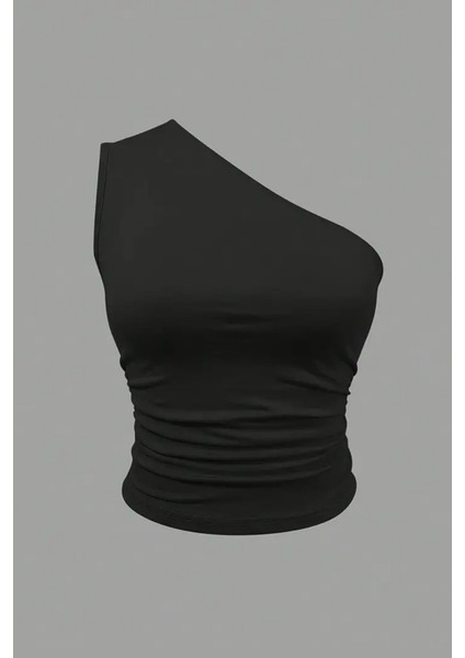 Kadın Siyah Tek Omuzlu Basic Dar Kesim Slim Fit Bluz indirimleri