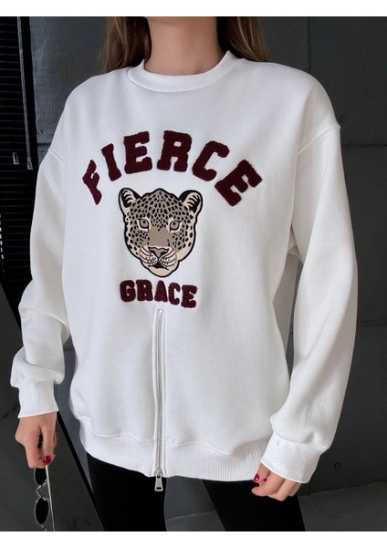 Fermuarlı Leopar Baskılı Oversize Siyah Sweat modelleri