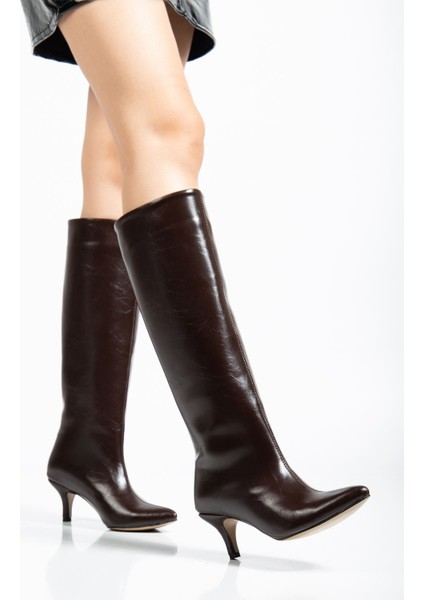 SYT-2025 Kahve Kırışık Rugan Günlük Kadın Çizme modelleri