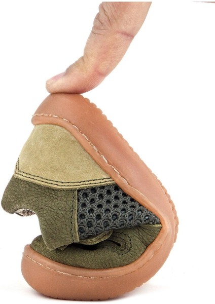 Bob Hakiki Deri Haki Yeşil Barefoot Cırtlı Lastikli Bebek Sneaker Ayakkabı
