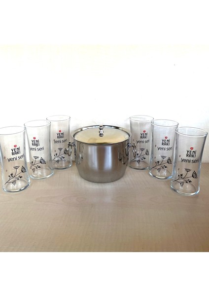 6 Adet Yeni Seri Rakı Bardağı Yeni Model Rakı Bardağı Çelik Buz Kovası Çif Katmanlı Maşalı Kapaklı
