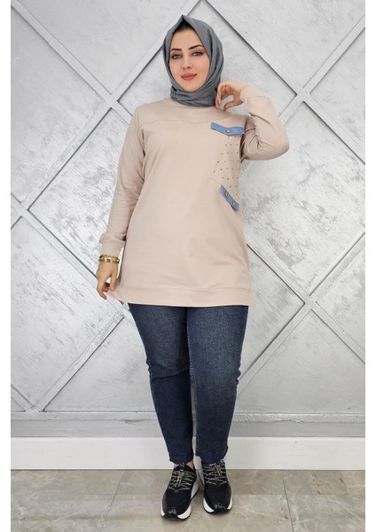 Kadın Taş ve Düğme Detaylı Tesettür Tunik modelleri