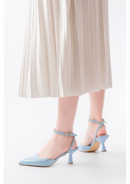 ST-004 Bebe Mavi Rugan Günlük 7 cm Topuklu Bayan Ayakkabı