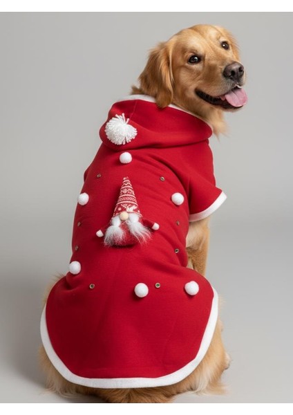 Noel Cücesi Kırmızı Yılbaşı Köpek Kıyafeti | Noel Baba Kapüşonlu Polar Sweatshirt | Orta ve Büyük Irklar Için fiyatları