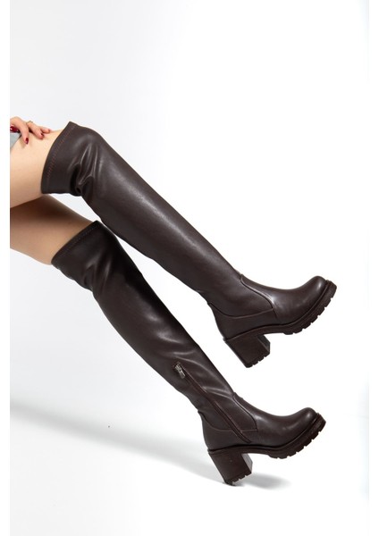 767-3010 Kahve Streç Günlük Kalın Topuklu Kadın Çizme fırsatları