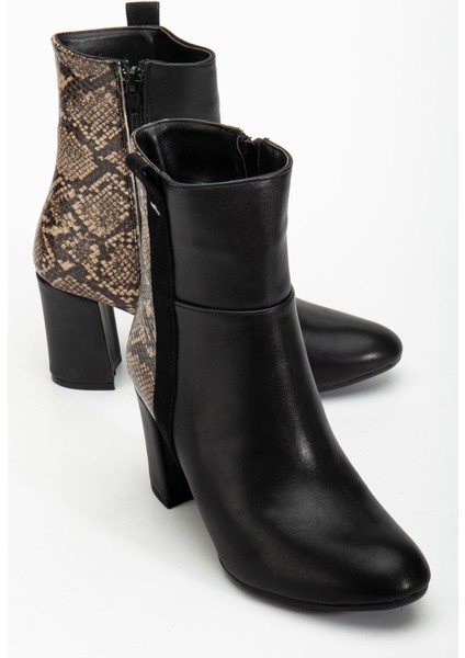 292 Siyah Leopar Desen Detaylı Fermuarlı Yüksek Topuklu Günlük Kadın Bot fırsatları