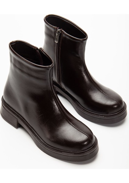 02-3033 Kahve Kırışık Rugan Fermuarlı Günlük Kadın Bot