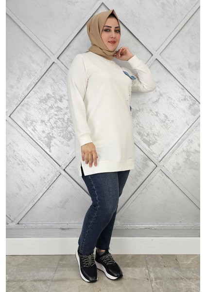 Kadın Taş ve Düğme Detaylı Tesettür Tunik