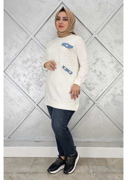 Kadın Taş ve Düğme Detaylı Tesettür Tunik modelleri