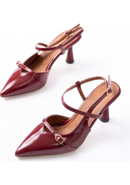 K-6722 Bordo Rugan Toka Detaylı Sivri Burun Kadın Ayakkabı modelleri