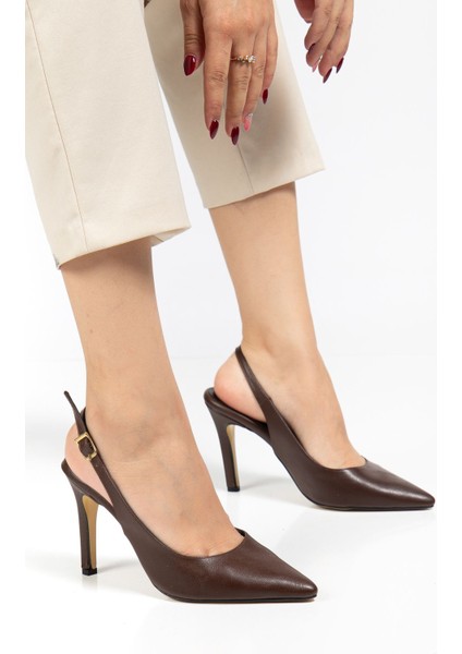 ST-1153 Kahve Günlük Arkası Açık 9 cm Topuklu Kadın Ayakkabı modelleri