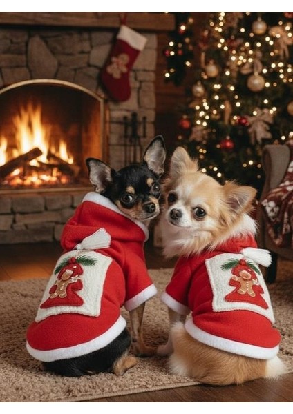 Yılbaşı Ağac Premiumı Kırmızı Polar Köpek Kıyafeti | Kapüşonlu Noel Köpek Sweatshirt | Küçük Irklar Için