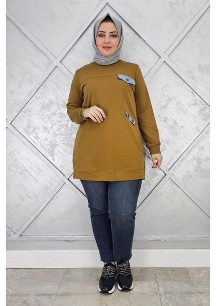 Kadın Taş ve Düğme Detaylı Tesettür Tunik modelleri