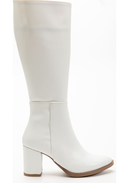 YSN-4422 Beyaz Cilt Topuklu Kadın Çizme