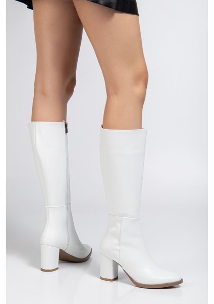 YSN-4422 Beyaz Cilt Topuklu Kadın Çizme modelleri